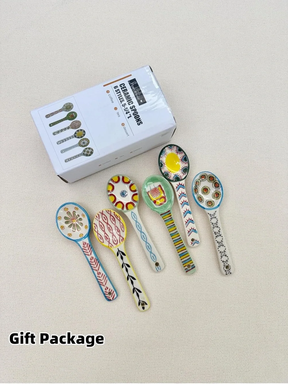 Heart & home ceramic spoons lot of 6 coffee tea dessert spoons